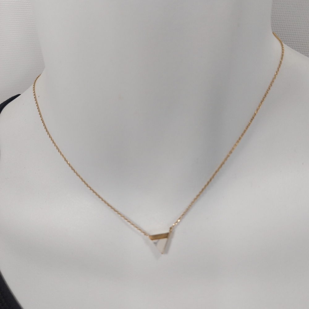 Gold Tone Delicate Chain White Marble Triangle Pendant Necklace